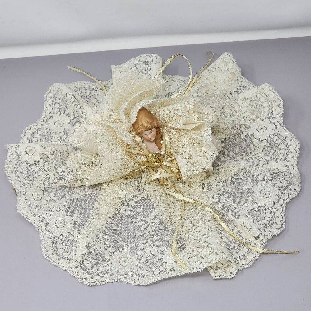 Vintage Porcelain Doll Wrapped In Lace With Gold Accents Christmas Ornament‎